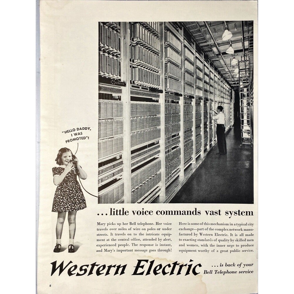 Western Electric "Little Voice Command Vast System" Vintage Print Ad 1940-41